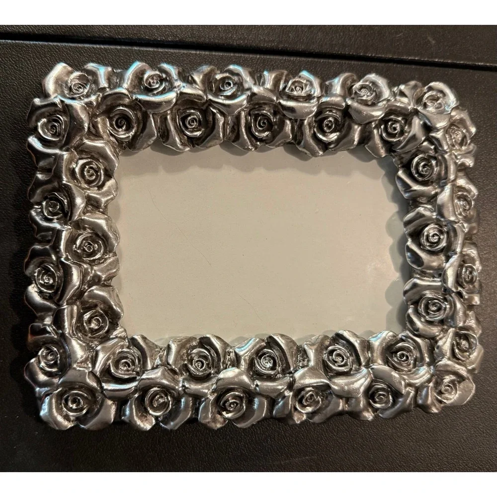 Concepts In Time 4x6 Picture Frame Silver Rose Floral Ornate Free Standing